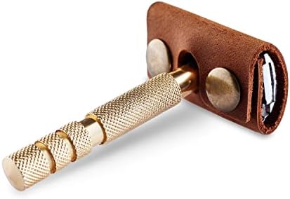 Safety Razor Head Protecting Leather Cover, Genuine Cowhide Leather Double Edge Safety Razor Case Accessories for Travel, Butterfly Razor Case (Cognac)