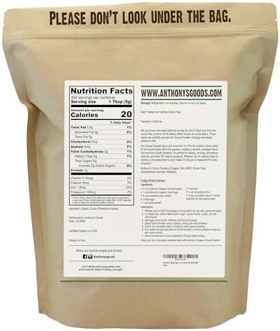 Anthony's Organic Cocoa Powder, 5 lb, Unsweetened, Gluten Free, Non GMO