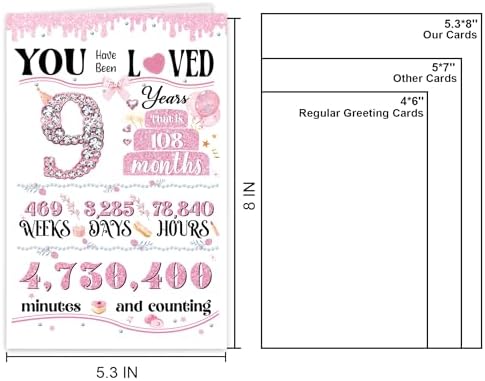 Cute 9th Birthday Card Gift for Girls Kids Child, Ideal 9 Years Old Birthday Card for Daughter Granddaughter Niece Sister Her, Best Happy Nine Years Old Gift from Dad Mom Grandma Grandpa