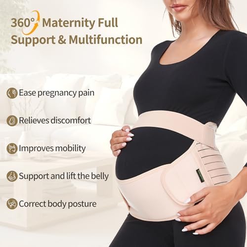 ChongErfei Maternity Belt, Pregnancy 3 in 1 Support Belt for Back/Pelvic/Hip Pain, Maternity Band Belly Support for Pregnancy Belly Support Band (M: Fit Ab 35.5"-47.3", Beige)