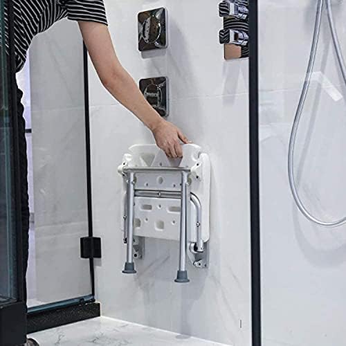 Wall-Mounted Foldable Shower Seat Bathroom Stool Bathroom Shower Stool Wall Mounted Folding Bathing Seat Foldable Shower Chair Elderly Bath Aid Benches With Support Leg Aluminum Frame For Elderly/Preg