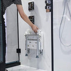 Wall-Mounted Foldable Shower Seat Bathroom Stool Bathroom Shower Stool Wall Mounted Folding Bathing Seat Foldable Shower Chair Elderly Bath Aid Benches With Support Leg Aluminum Frame For Elderly/Preg