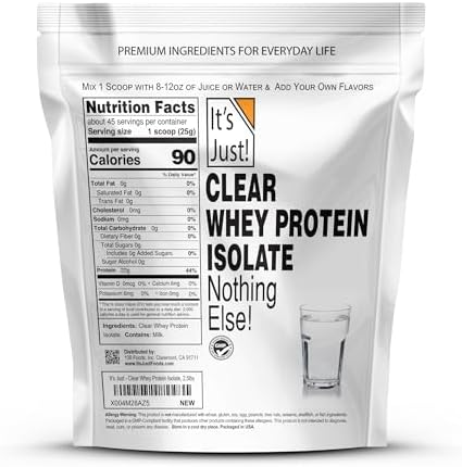 It's Just! - Clear Whey Isolate, WPI-90, Zero Carbs, Protein Powder, No Added Flavors, Heavy Metal Tested, Gluten Free, Non-GMO (2.5 Pound (Pack of 1), Unflavored)