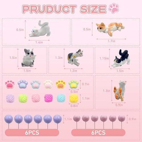 Cat Cake Topper Cat Paw Cake Toppers Cat Cake Decorations Cats Themed Cupcake Decor Mini Cats Figurines Wool Ball Cake Toppers for Birthday Baby Shower Party