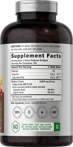 Horbäach MCT Oil Pills | 3600mg | 300 Softgel Capsules | Keto Supplement from Coconut | with Caprylic & Capric Acid | Non-GMO, and Gluten Free