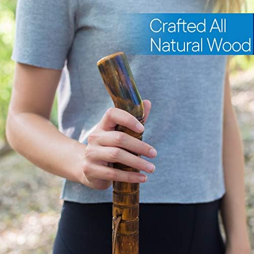 RMS Nature Wood Walking Stick - Wooden Hiking Stick and Trekking Pole with Leather Wrist Strap