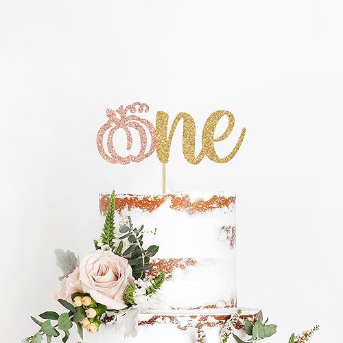 Pumpkin One Cake Topper, Little 1st Birthday Decorations, Girl Baby Shower Party Supplies, Rose Gold Glitter