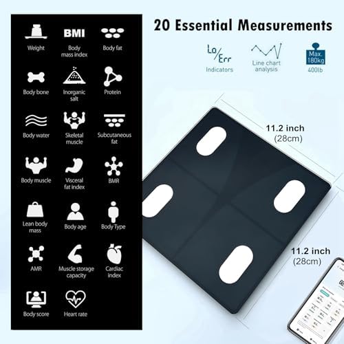 NUTRI FIT Scale for Body Weight and Fat Percentage, Digital Bathroom Smart Bluetooth Scale LED Display, 15 Body Composition Analyzer Baby Weight BMl Health Monitor Sync with App 400lbs - Black