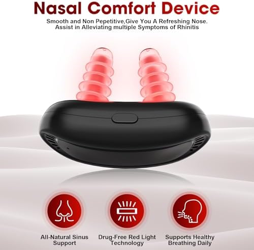 Red Light Nasal Therapy Device for Si-nus Relief, 650nm Portable Nose Care with 3 Modes & Auto-Off,Relieves Dryness, Cold & Aler-gy Con-gestion for Home and Travel