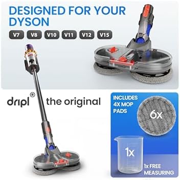 Mop Attachment Compatible with Dyson V7/V8/V10/V11/V15/Gen5 Vacuum Cleaners, Electric Floor Mop with Removable Water Tank and 6 Washable Mop Pads + 1 Refill Container (V7/V8/V10/V11/V15)