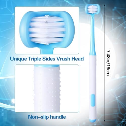 3 Sided Toothbrush, 2Pcs U-Shaped Autism Toothbrush 360° Oral Teeth Cleaning Triple Bristle Toothbrush, Soft Sensory Toothbrushes for Toddler Kid Adult Complete Tooth Care (Blue, Green)