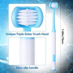 3 Sided Toothbrush, 2Pcs U-Shaped Autism Toothbrush 360° Oral Teeth Cleaning Triple Bristle Toothbrush, Soft Sensory Toothbrushes for Toddler Kid Adult Complete Tooth Care (Blue, Green)