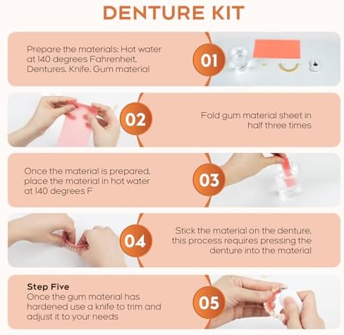 Do It Yourself Dentures Fake -Teeth Top and Bottom Temporary Teeth - Denture Kit for Women and Men - Create Your Perfect Smile at Home-LP-Red