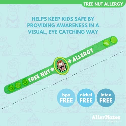 AllerMates Kids Medical Wristband - Tree Nut Children's Medic Alert Allergy Awareness Bracelet (2 Pack)