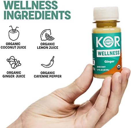 Kor Shot Ginger Shot - 24 Pack x 1.7 Fl Oz - Wellness Shot - Freshly Pressed Ginger and Cayenne Natural Energy Boost Shot - USDA Certified Organic