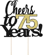 LVEUD Black Font Golden Numbers Cheers to 75 Years Happy Birthday Cake Topper -Wedding,Anniversary,Birthday Party Decorations (75th)