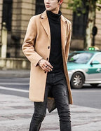 Springrain Men's Wool Blend Pea Coat Notched Collar Single Breasted Overcoat Warm Winter Trench Coat