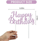 BEISHIDA Light Purple Happy Birthday Cake Topper, Cake Bunting Decor, Party Decoration Supplies, Photo Booth Props