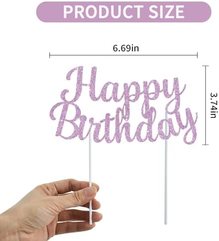 BEISHIDA Light Purple Happy Birthday Cake Topper, Cake Bunting Decor, Party Decoration Supplies, Photo Booth Props