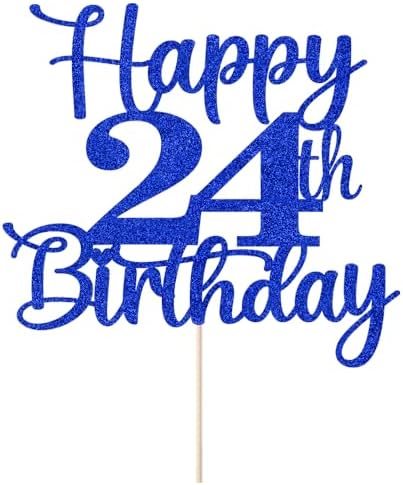 Kaoenla Happy 24th Birthday Cake Topper,Hello 24，Cheers to 24 Years,24th Anniversary /24 years old birthday Party Decoration (24th, blue)