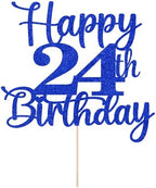Kaoenla Happy 24th Birthday Cake Topper,Hello 24，Cheers to 24 Years,24th Anniversary /24 years old birthday Party Decoration (24th, blue)