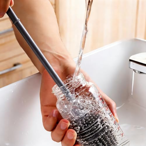 Flexible Silicone Cup Brush – Long-Handle Tool for Deep Cleaning Bottles & Narrow Necks-Grey