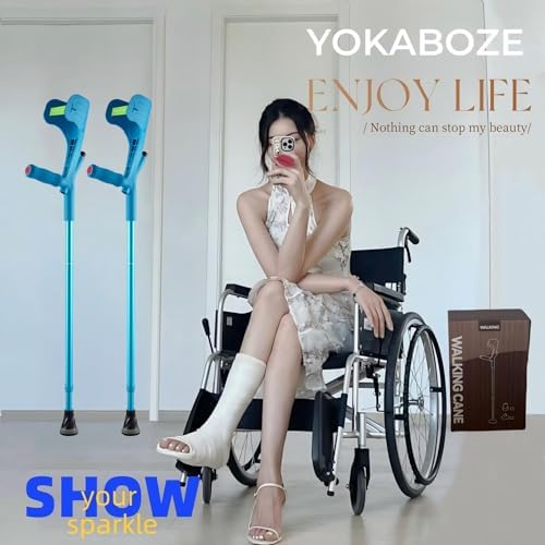 Forearm Crutches for Adults Foldable Knee Patients Mobility aids for Childre and Seniors for with Leg Injury Adjustable Travel Lightweight Walking Stick (Blue Pro)