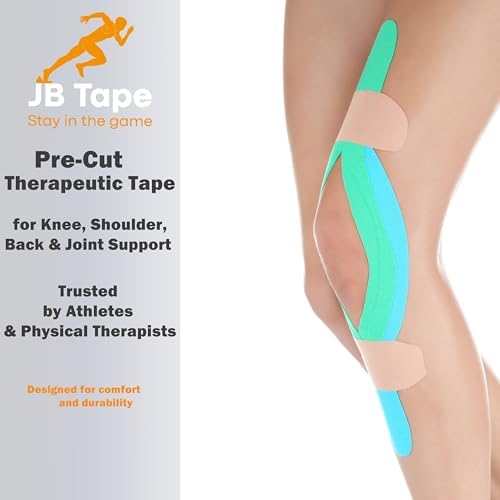 JB Tape Kinesiology Tape – 80 Precut 10-Inch Strips – Black – Elastic, Latex-Free, Water Resistant – Athletic Muscle & Joint Support – 4 Rolls