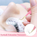 2PCS Professional Lash Tweezers Set, Bent & Straight Tip Precision Eyelash Extension Tweezers for False Lashes, Non-Slip Grip
