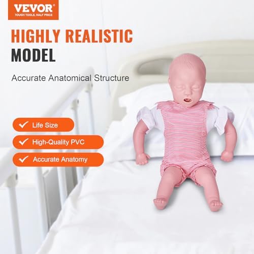VEVOR Infant CPR Training Manikin, Heimlich Maneuver and Cardiopulmonary Resuscitation (CPR) Practice, Professional Infant Airway Obstruction Training Manikin, Baby Infarction Model for Education