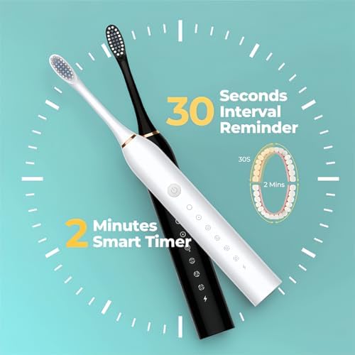 JIMBOBO Electric Toothbrush for Adults and Kids, Sonic Powerd Whitening Toothbrush with 8 Brush Heads, 6 Cleaning Modes, 2 Mins Smart Timer, 42000 VPM, USB Rechargeable, One Charge for 60 Days (Black)