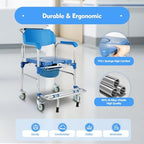 350lb Shower and Commode Chair, Elderly Wheelchair with Locking 360° Wheels & Removable Potty/Footrests, Portable Toilet Bath Chair for Adults, Disabled