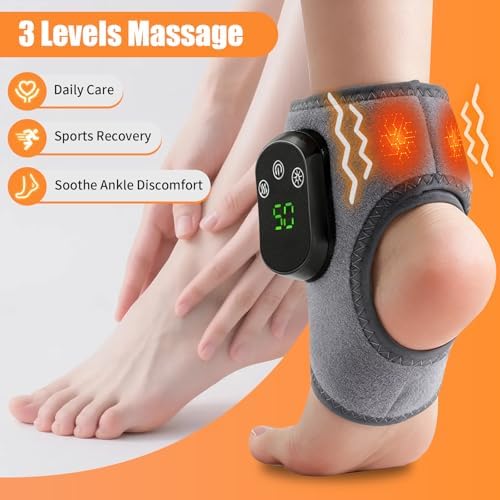 2PCS Ankle Massager for Pain Relief, Wireless Foot Massager for Circulation and Pain Relief Ankle Heating Pad with Massage Portable with 5-Level Heat & Vibration Adjustable, Smart Timer Touch Screen