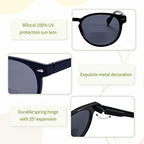 Madison Avenue Round Bifocal Reading Sunglasses for Women Men Spring Hinge,UV Protection Sun Reader Glasses (Black, 2.25)