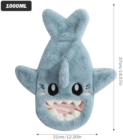 Hot Water Bottle Animal Cute Hot Water Bottle Hot Water Bag Hand Warmer Hot Water Bottle with Washable Plush Cover 1L Cute Shark Hot Water Bag Explosion and Leak Proof Cosy Soft Warm Water Bag with B