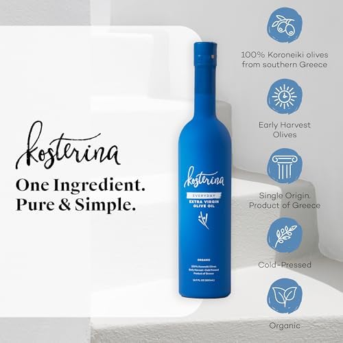 Kosterina - Everyday Organic Extra Virgin Olive Oil, High Heat Cooking Greek EVOO, Made from 100% Pure Early Harvest Koroneiki Olives, Natural Superfood, Polyphenol Rich, High Antioxidants (16.9 oz)