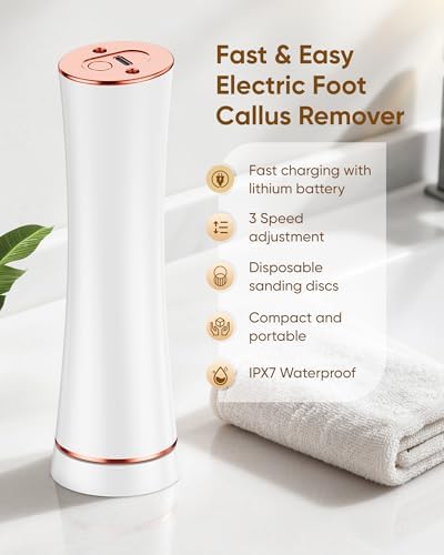 Electric Foot Callus Remover, 3-Speed Rechargeable Cordless Electronic Foot File with Moisturizing Balm, Electric Callus Remover Kit for Dead Skin, Birthday & Mothers Day Gifts for Women Mom, White