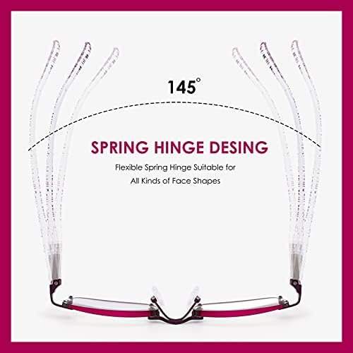 3 Pack Rimless Reading Glasses for Women Blue Light Blocking Readers Tinted Edge Spring Hinge Pattern Print Arm Eyeglasses Mix 1.75