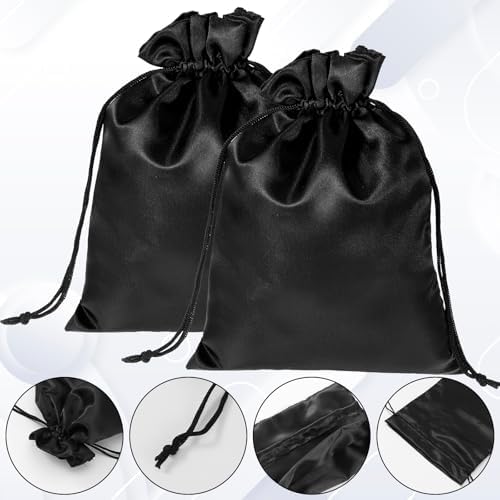 6 Pcs Toy Storage Bags, Quality Satin Silk Drawstring Pouch Adjustable Microfiber Toy Organizer Bags Gift Bag Foldable Ditty Bag for Women Men Toys Underwear Sunglasses Cosmetic (3 Sizes Black)