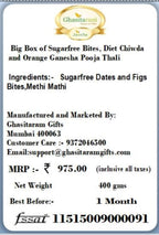 Ghasitaram Gifts Diwali Gifts Big Box of Sugarfree Bites, Diet Chiwda and Orange Ganesha Pooja Thali