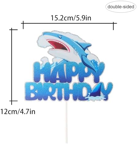 Blue Glitter Shark Happy Birthday Cake Topper,Ocean Sea Animal Theme Baby Shower Party Supplies,Under the Sea Shark Cake Decorations