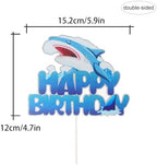 Blue Glitter Shark Happy Birthday Cake Topper,Ocean Sea Animal Theme Baby Shower Party Supplies,Under the Sea Shark Cake Decorations