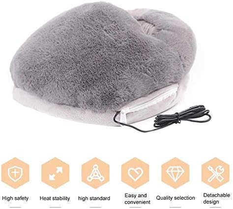 JULAN Heated Feet Warmer USB Rechargeable Cushion Plush Foot Heater Electric Heating Pad Winter Office Heating Shoes Insole Heater Sleep Heat Therapy Heated Massage Foot Warmer Slippers (Gray)