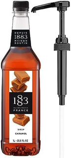 1883 Caramel Syrup with Pump – Premium Flavoring Syrup for Coffee, Lattes, Iced Coffee, Cocktails & Drinks – 1L (33.8 fl oz) Bottle