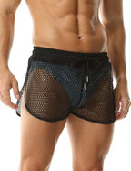 Rexcyril Men's Mesh Shorts Sexy See Through Underwear Sheer Fishnet Split Side Boxer Briefs