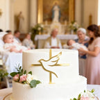 Gold Cross Dove Cake Topper, Mirror Acrylic Cake Side Decoration for Baptism, Christening, Holy Communion, Religious Celebration Baby Shower Cake Charm Party Supplies (Gold)