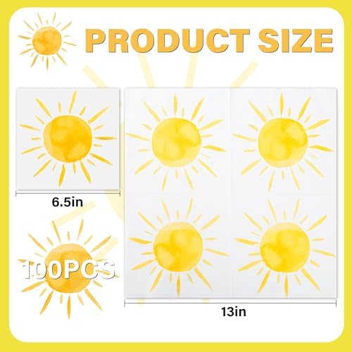 100Pcs Boho Sun Party Napkins First Trip Around The Sun Disposable Paper Napkins Hippie Summer Sunshine 6.5" Luncheon Cocktail Napkin for Birthday Baby Shower Party Supplies
