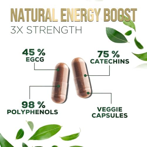 Green Tea Extract 1000 mg Per Serving - 3X Strength Green Tea Pills with 45% EGCG & 98% Polyphenols for Natural Energy - Vegan Antioxidant Herbal Supplement for Heart Support - 240 Capsules