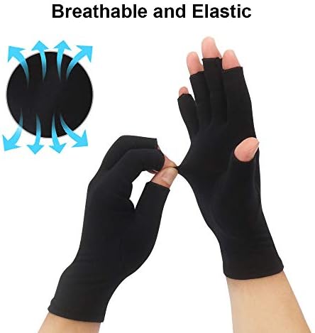 2-Pair Arthritis Compression Gloves for Alleviate Rheumatoid Osteoarthritis, Carpal Tunnel Raynauds Disease, Fingerless Design Breathable & Moisture, Women and Men (Black, Medium)