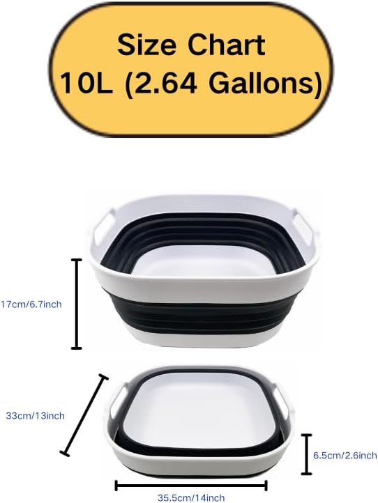 SAMMART 10L (2.64 Gallon) Collapsible Dishpan - Foldable Washing Basin - Portable Dish Washing Tub - Space Saving Kitchen Storage Tray (Charcoal Black + Baby Blue)